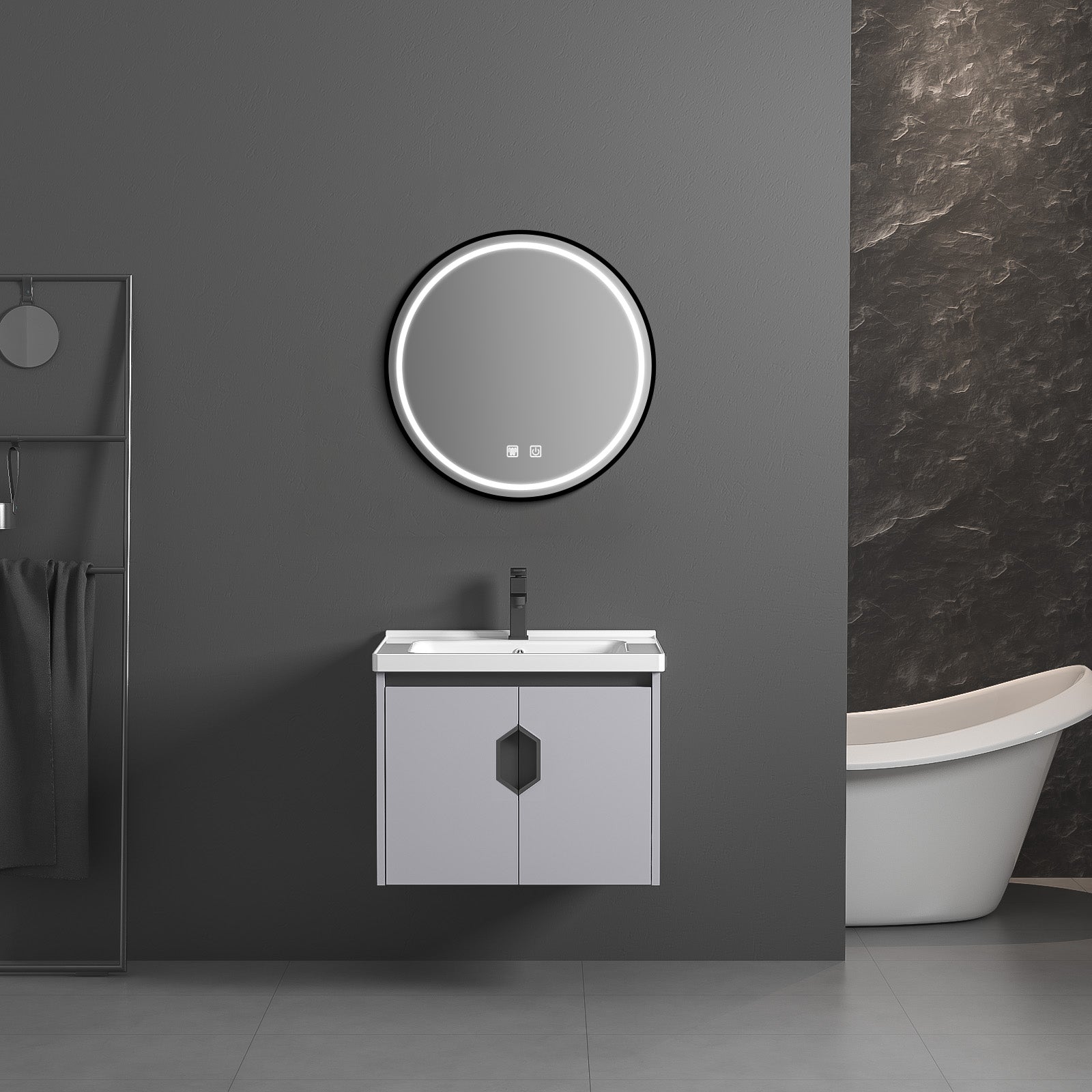 •	MEUBLE SALLE DE BAIN DESIGN SMART – SUSPENDU – ANTI-FUITE - 50CM